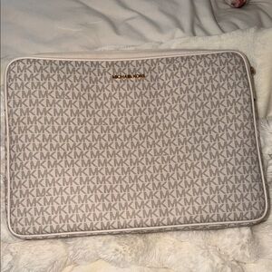 Michael Kors Monogram Laptop Sleeve in Beige and Gold